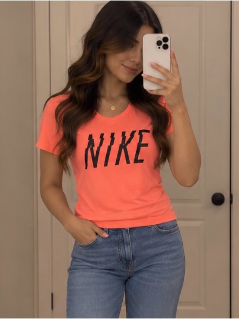 Nike Women’s Neon Coral Logo Tee